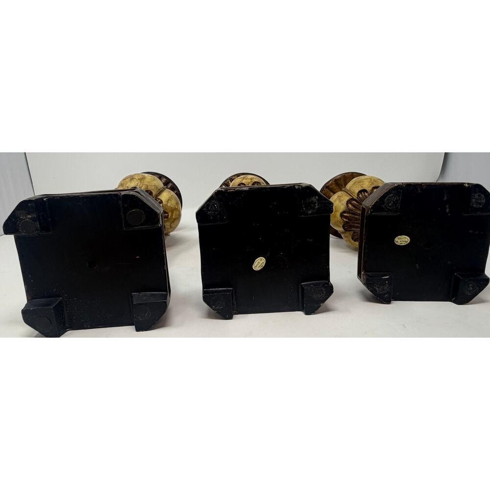 Tucson Style Pillar Faux Alabaster Finish Gold Brass Candleholders Set of 3 - Picture 4 of 11
